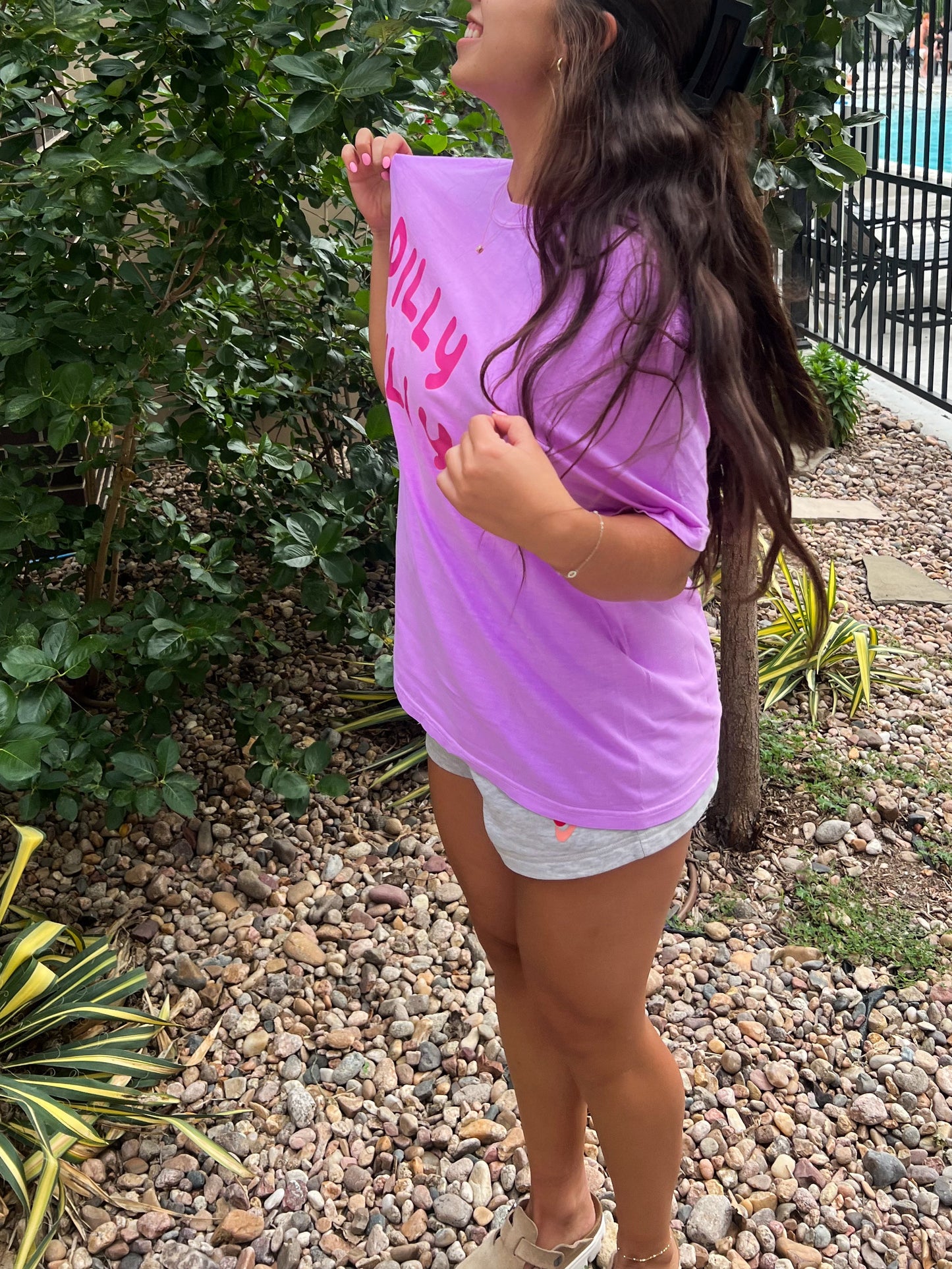 “Dilly Dally” Tee in Neon Purple