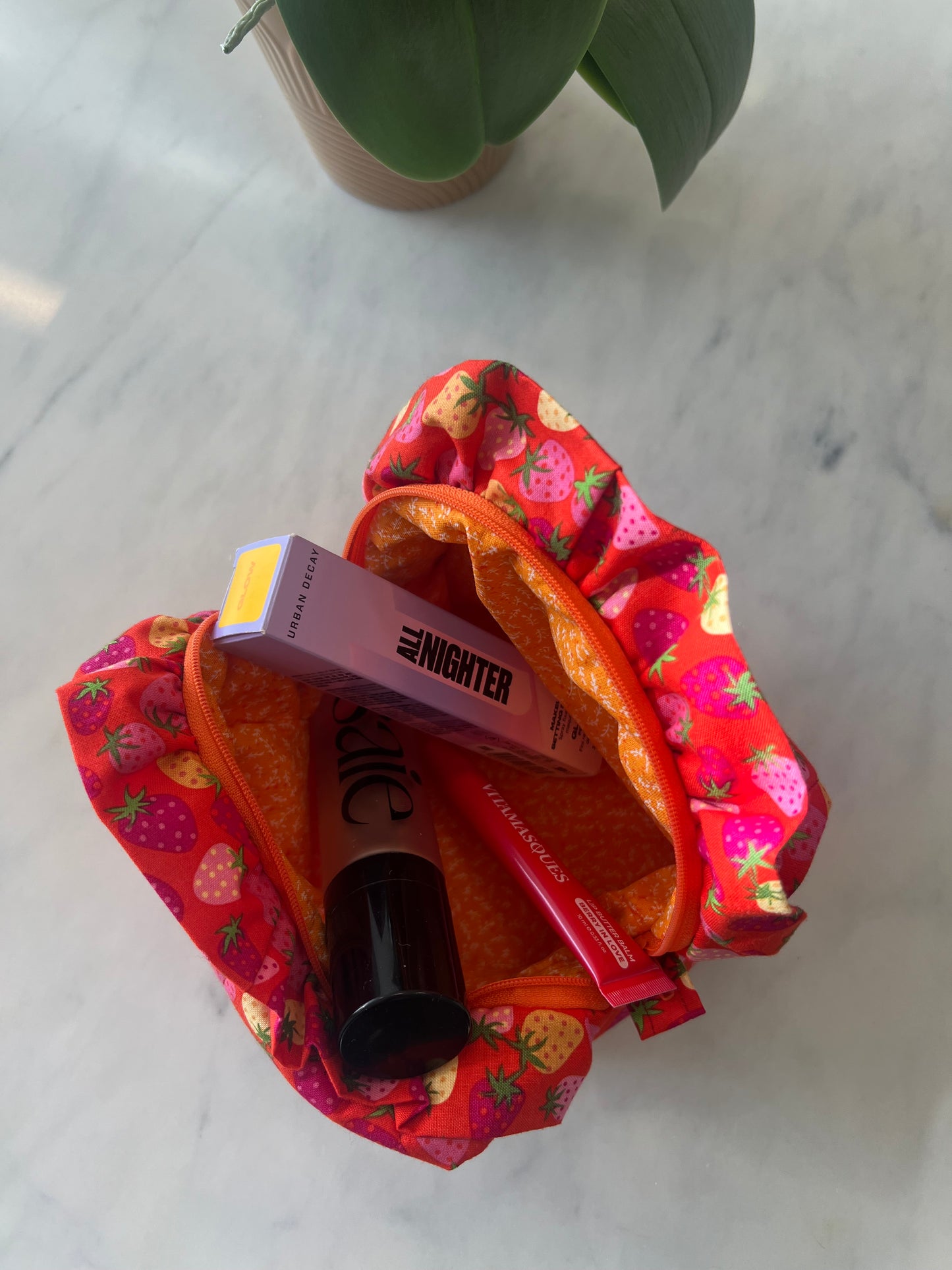 Small Ruffled Makeup Bag in Blush & Berries