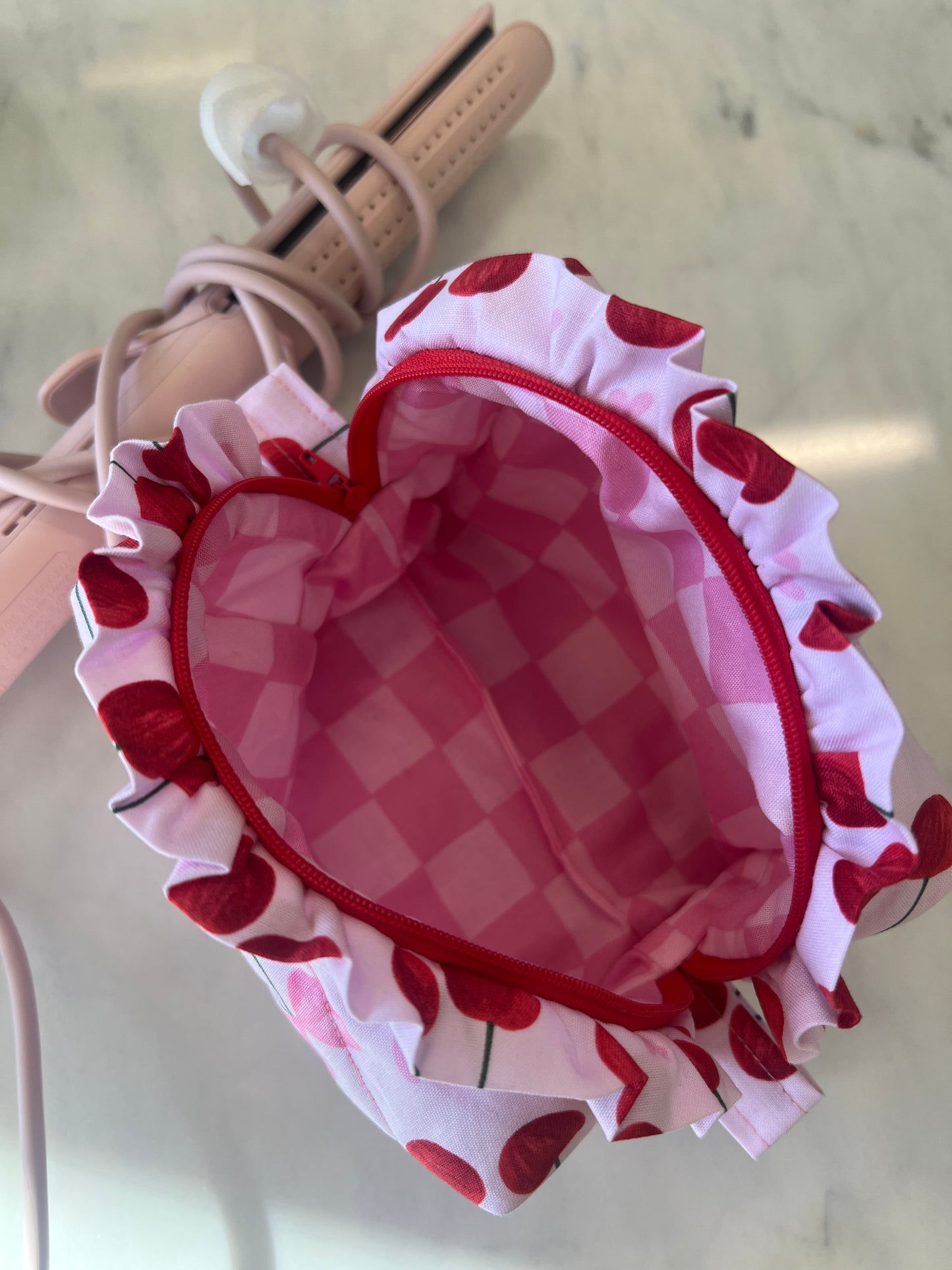 Small Ruffled Makeup Bag in Berry Bliss