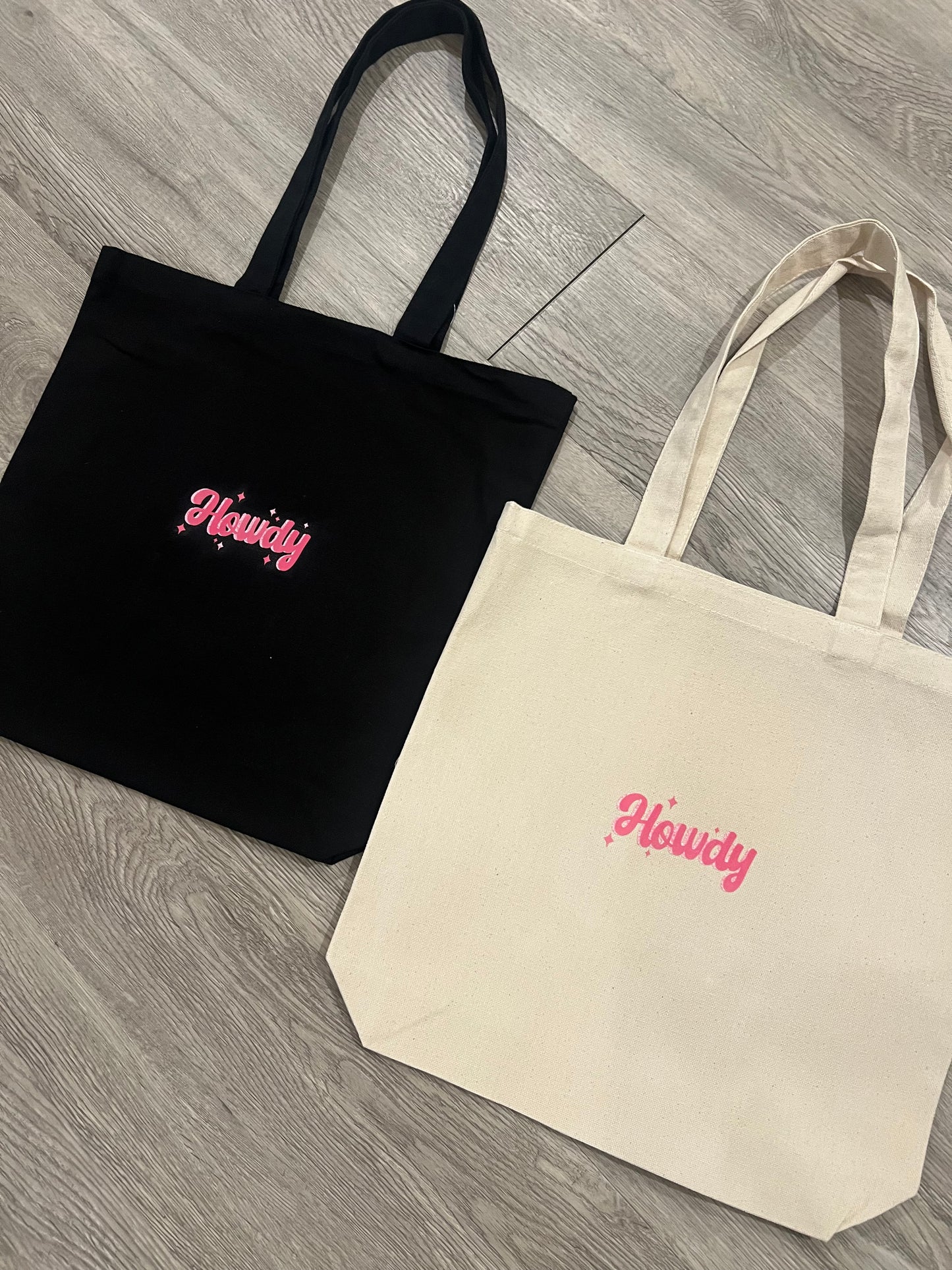 Canvas "Howdy" Tote in Beige