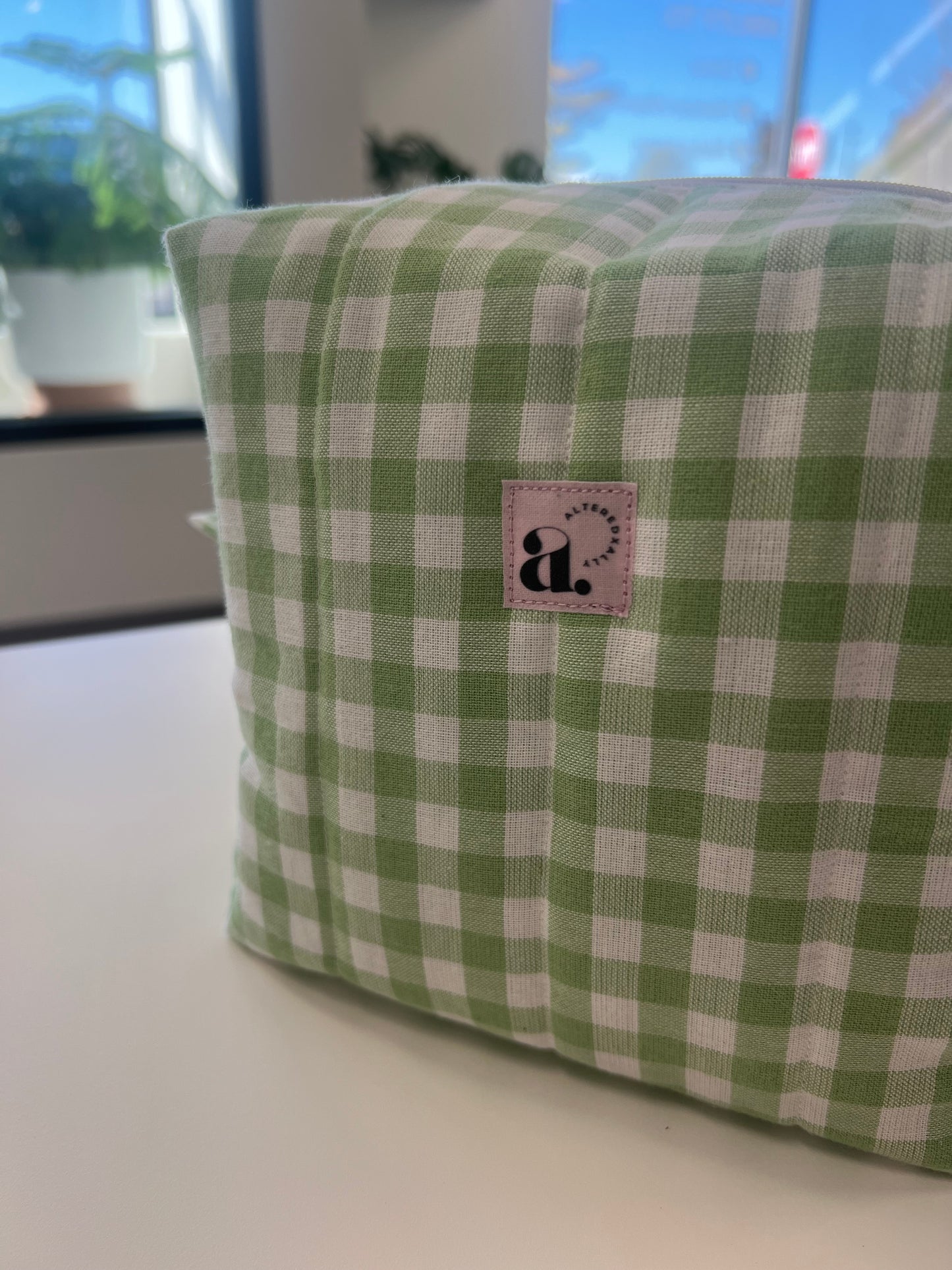 Boxy Makeup Bag in Green Gingham