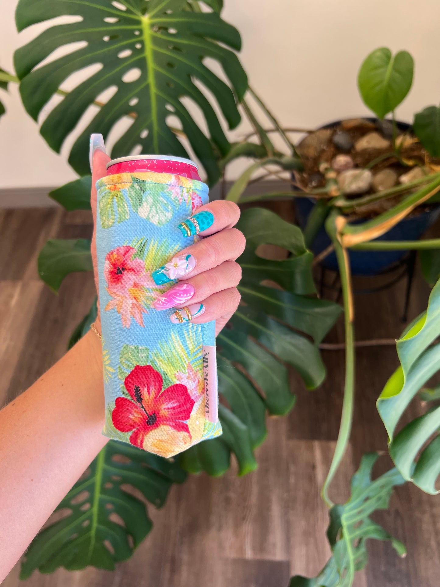Tall Can Koozie in Hibiscus