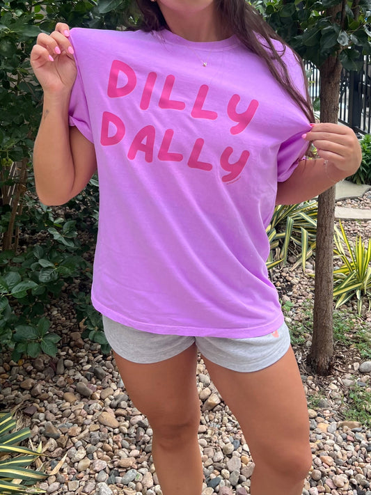 “Dilly Dally” Tee in Neon Purple