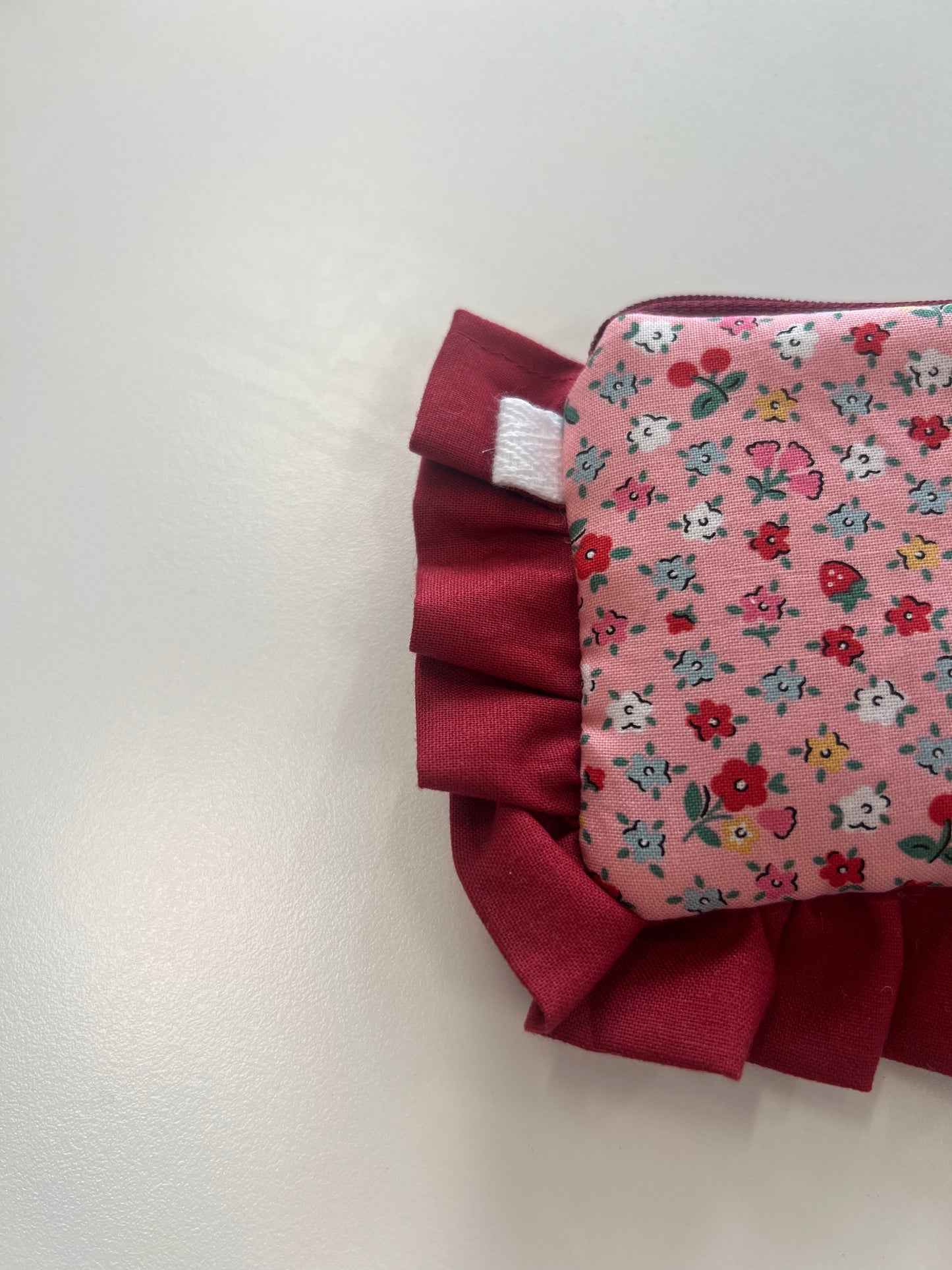 Mini Ruffle Zipper Pouch in Ditsy Pink