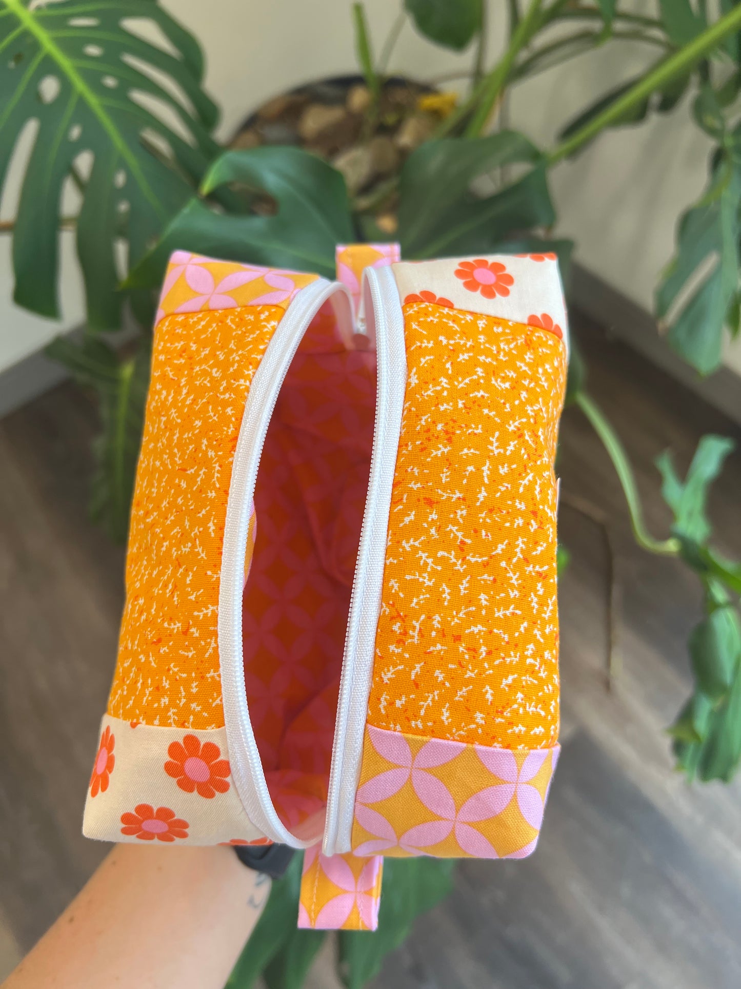 Small Patchwork Makeup Bag in Orange Blossom