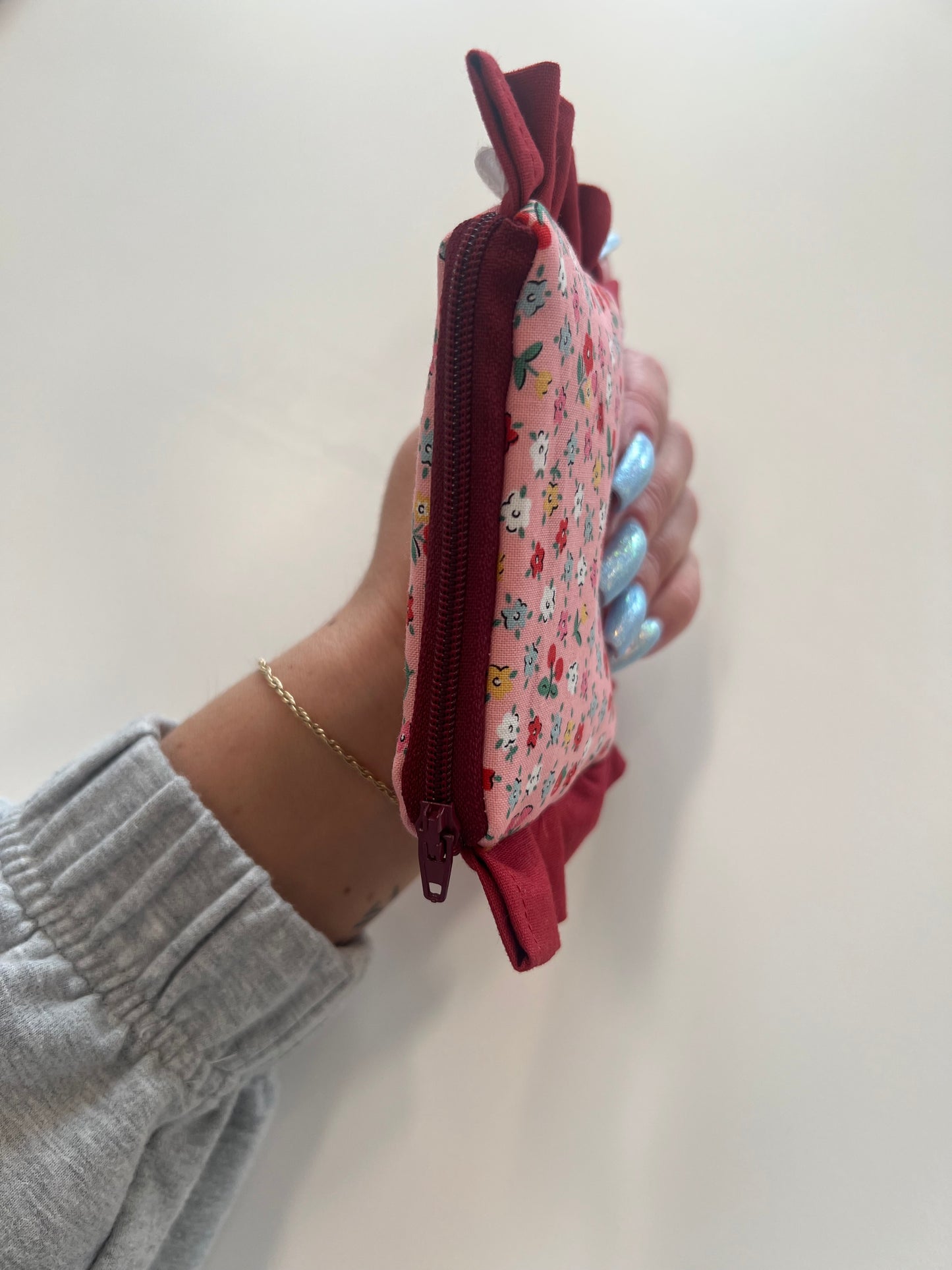 Mini Ruffle Zipper Pouch in Ditsy Pink