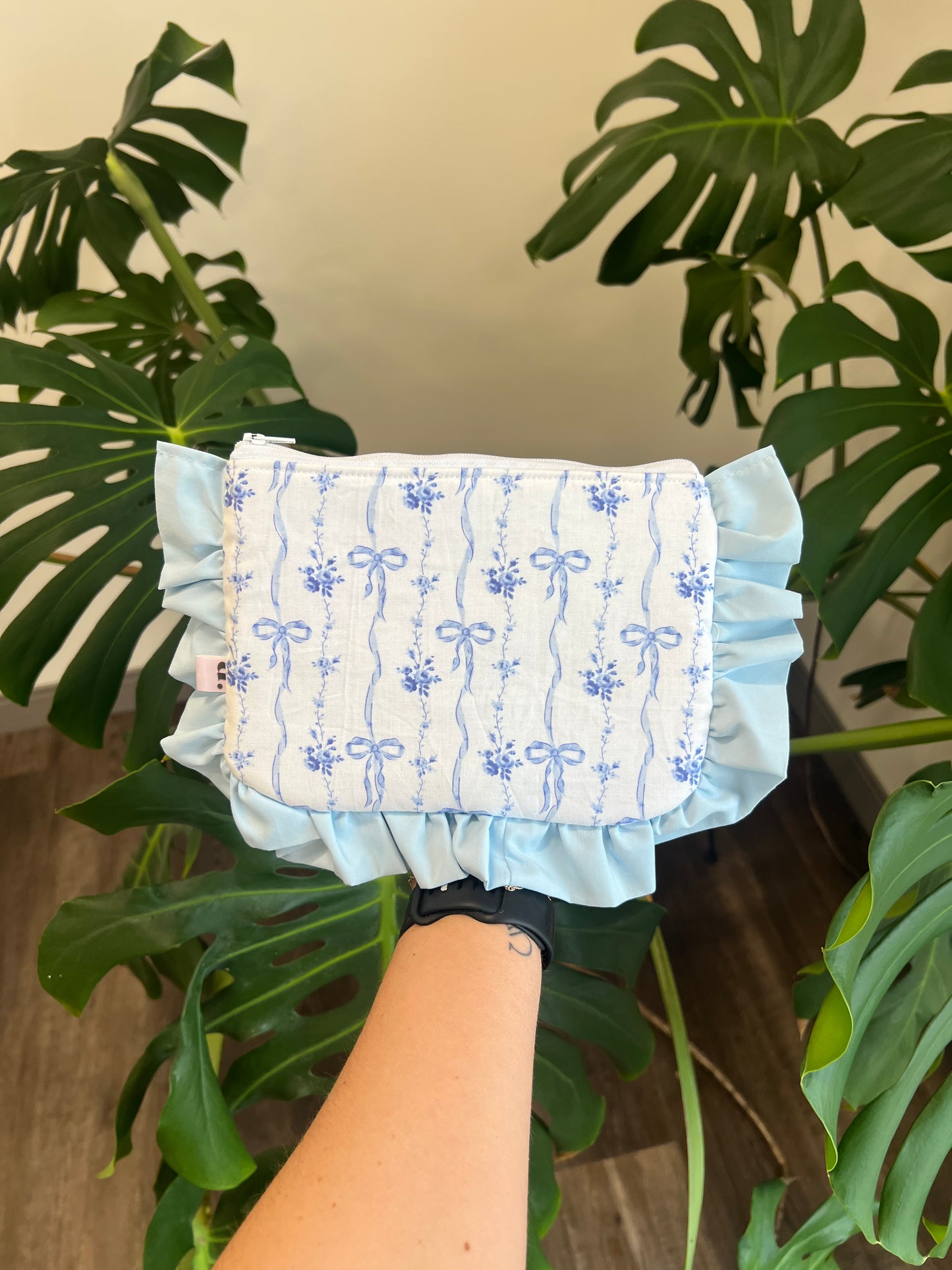 Amelia Ruffle Pouch in Blue Belle Bows