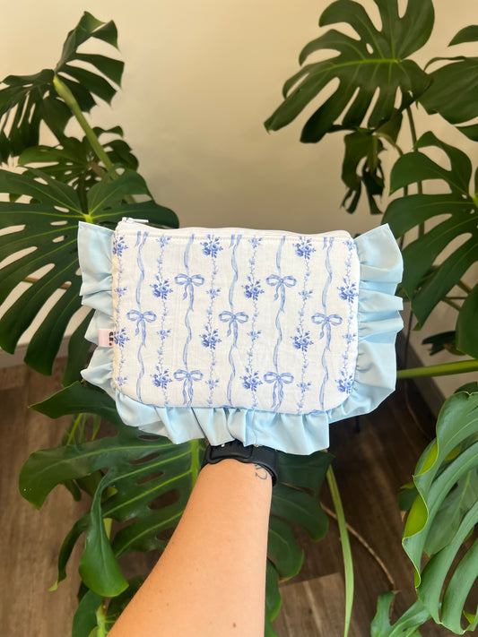 Amelia Ruffle Pouch in Blue Belle Bows