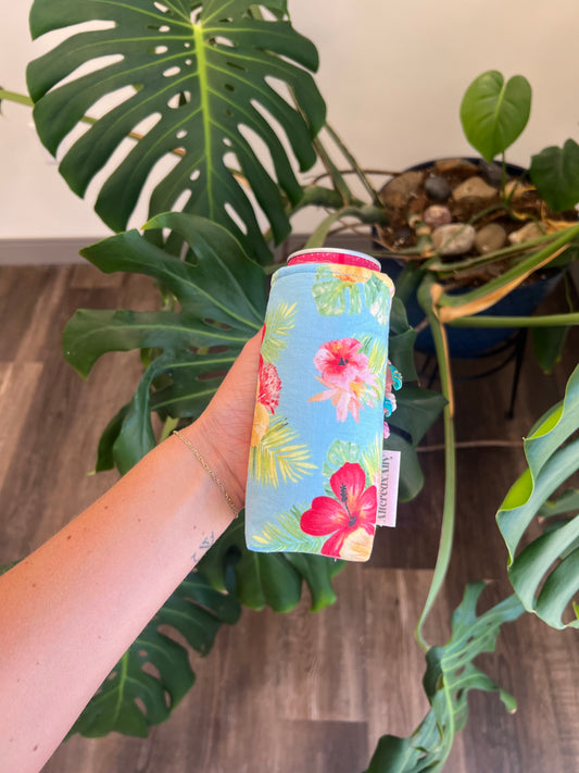 Tall Can Koozie in Hibiscus