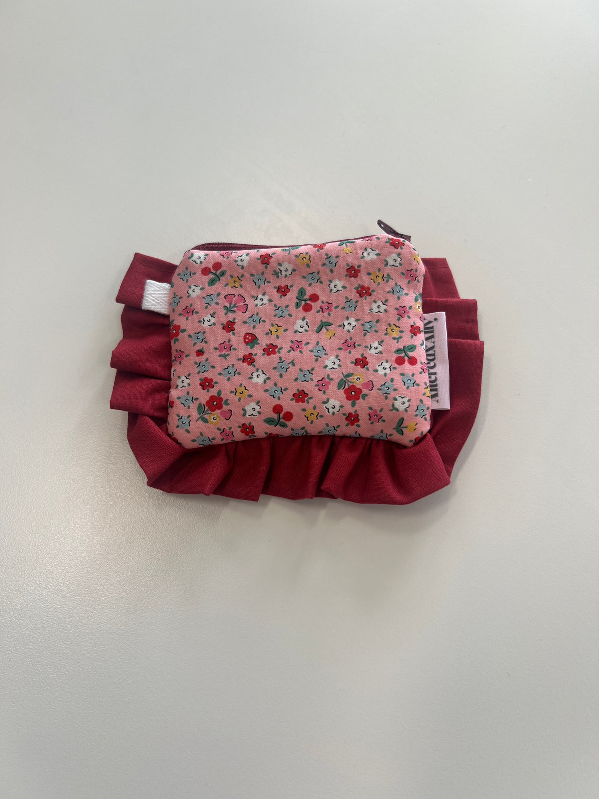 Mini Ruffle Zipper Pouch in Ditsy Pink