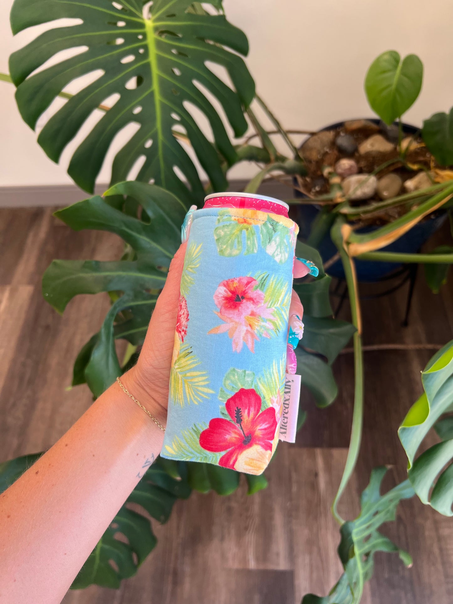 Tall Can Koozie in Hibiscus