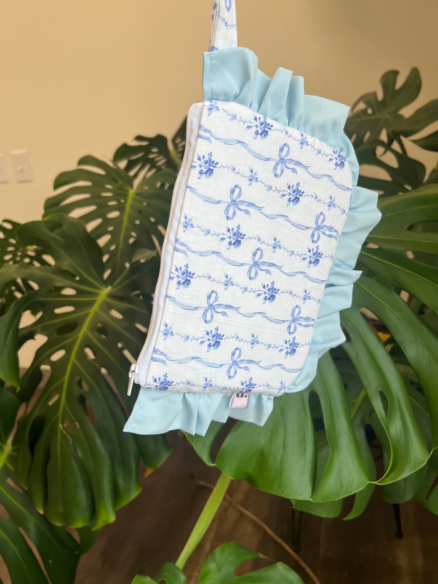 Amelia Ruffle Pouch in Blue Belle Bows
