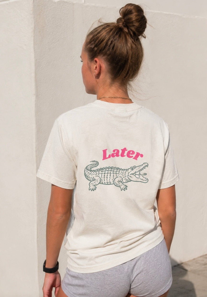 “Later Gator” Pocket Tee in Ivory