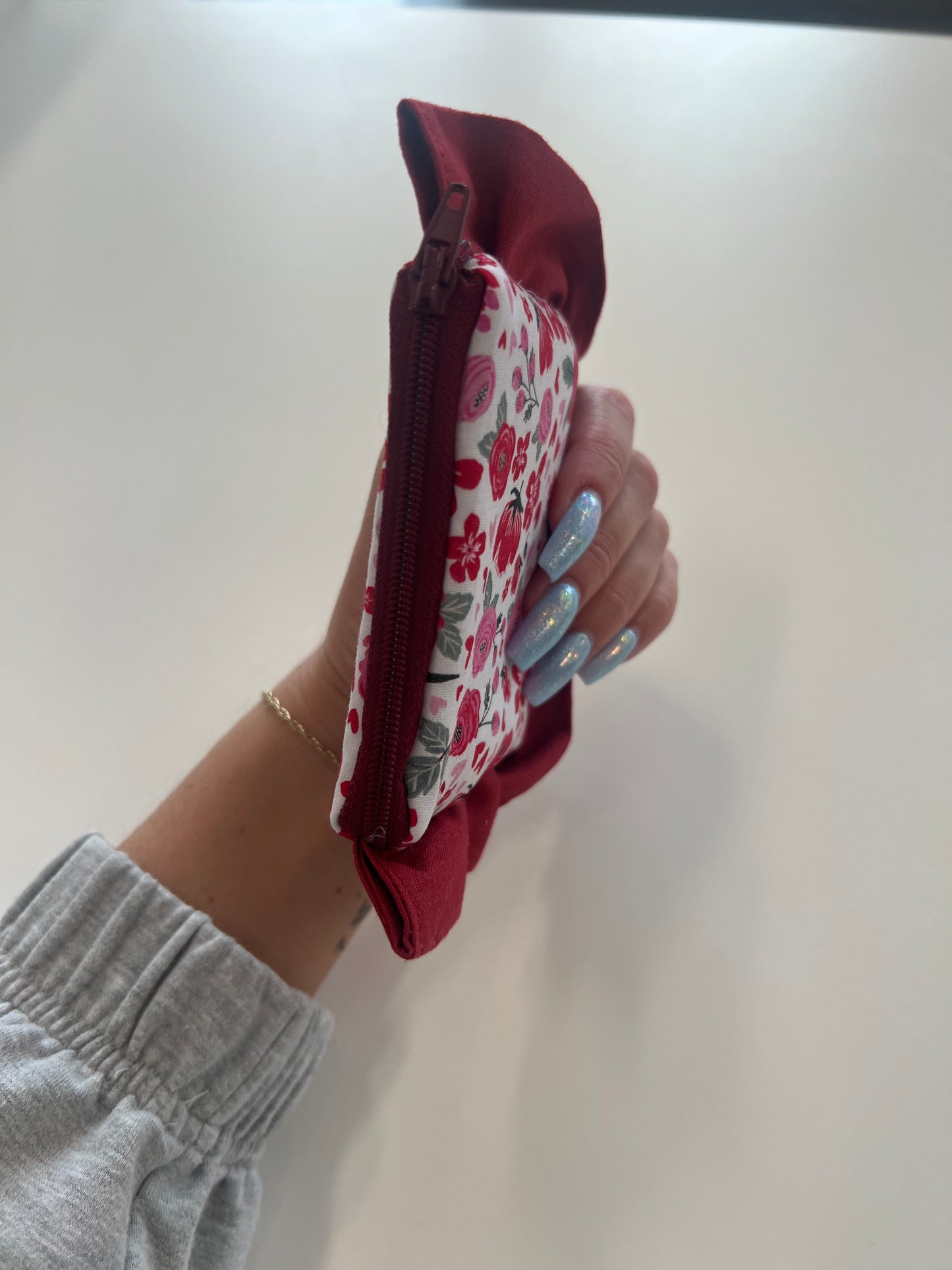 Mini Ruffle Zipper Pouch in Strawberry Fields