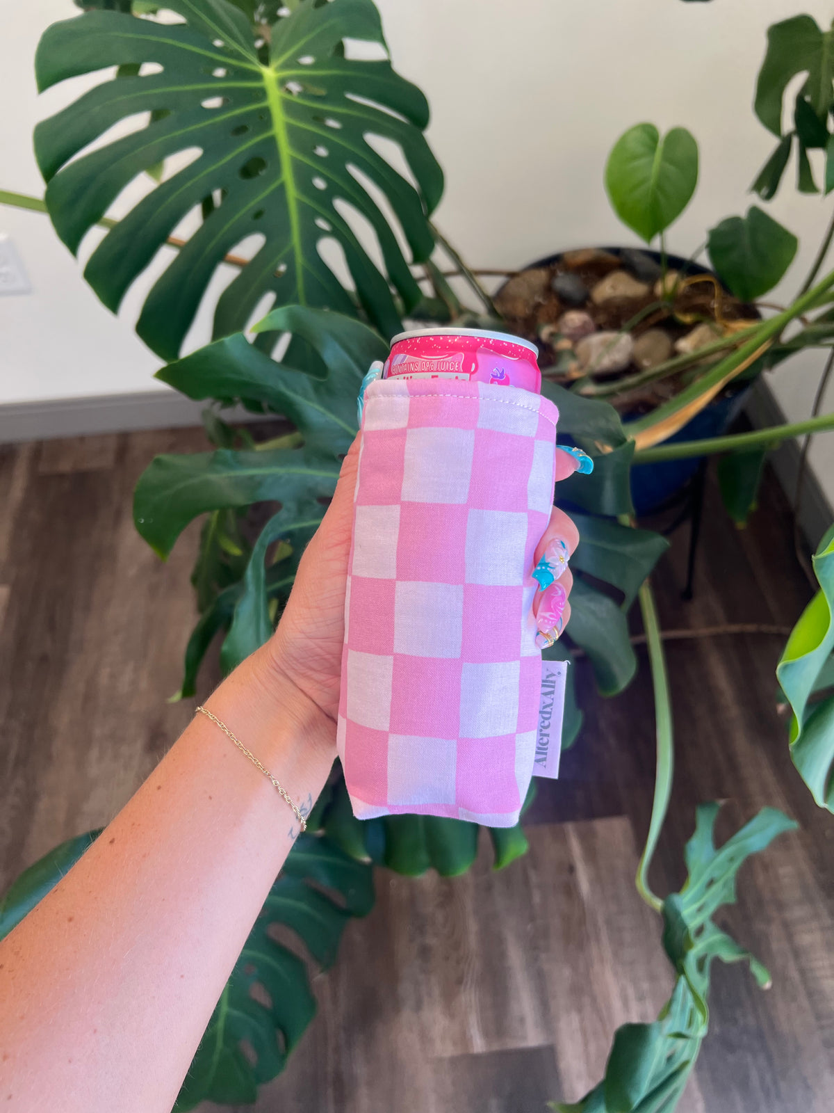 Tall Koozie in Bubblegum Check