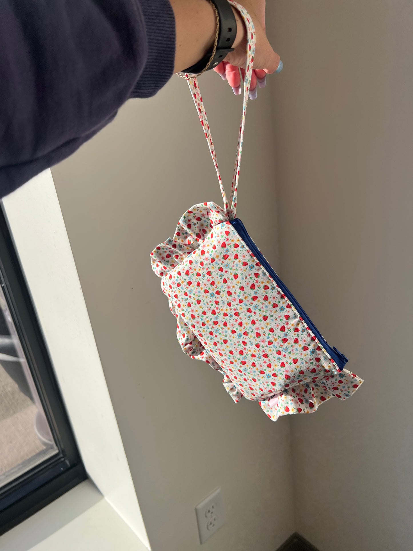Amelia Ruffle Pouch in Strawberry Shortcake