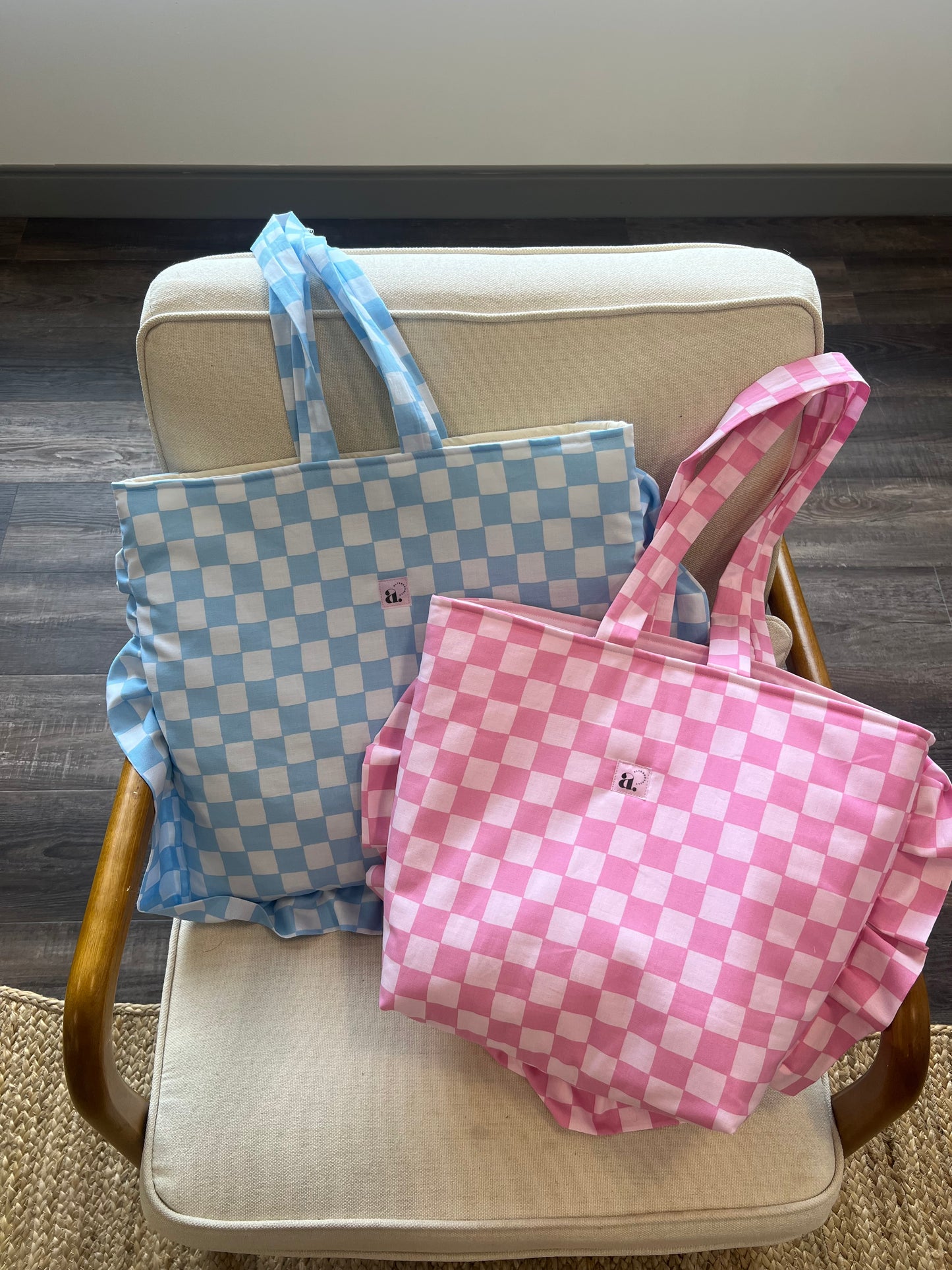 Large Ruffle Tote in Baby Blue Gingham
