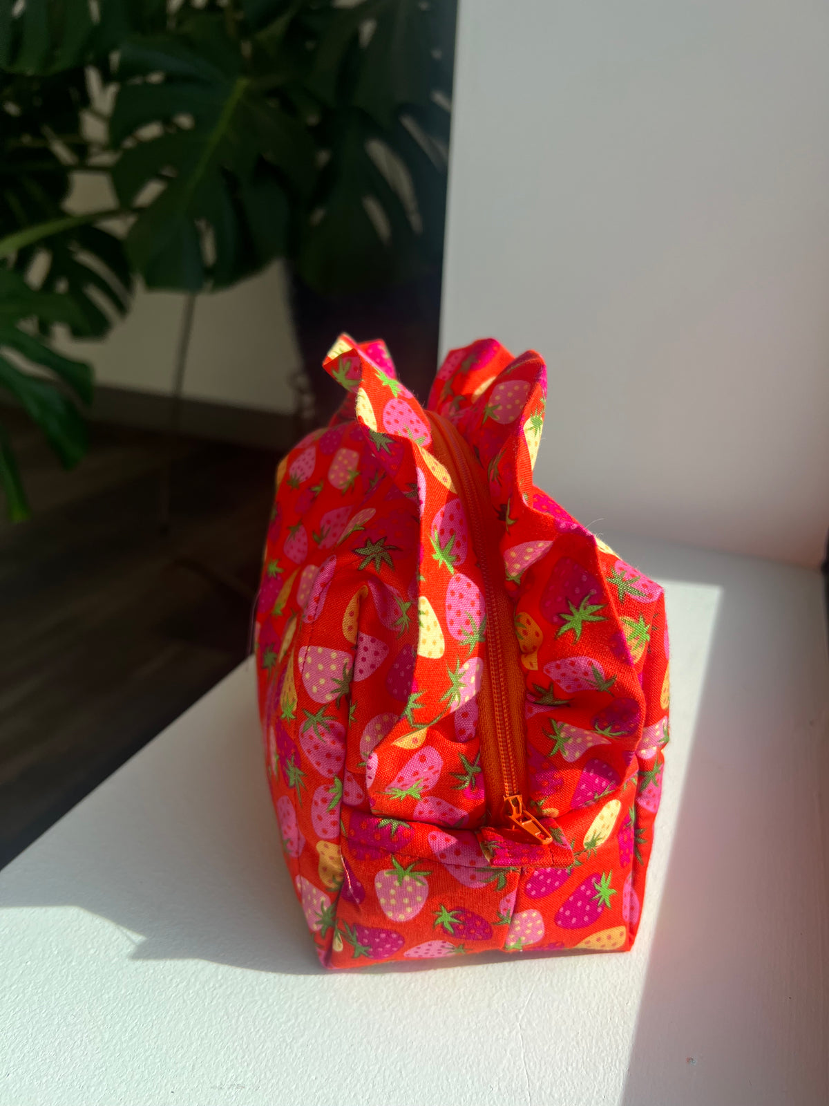 Small Ruffled Makeup Bag in Blush & Berries