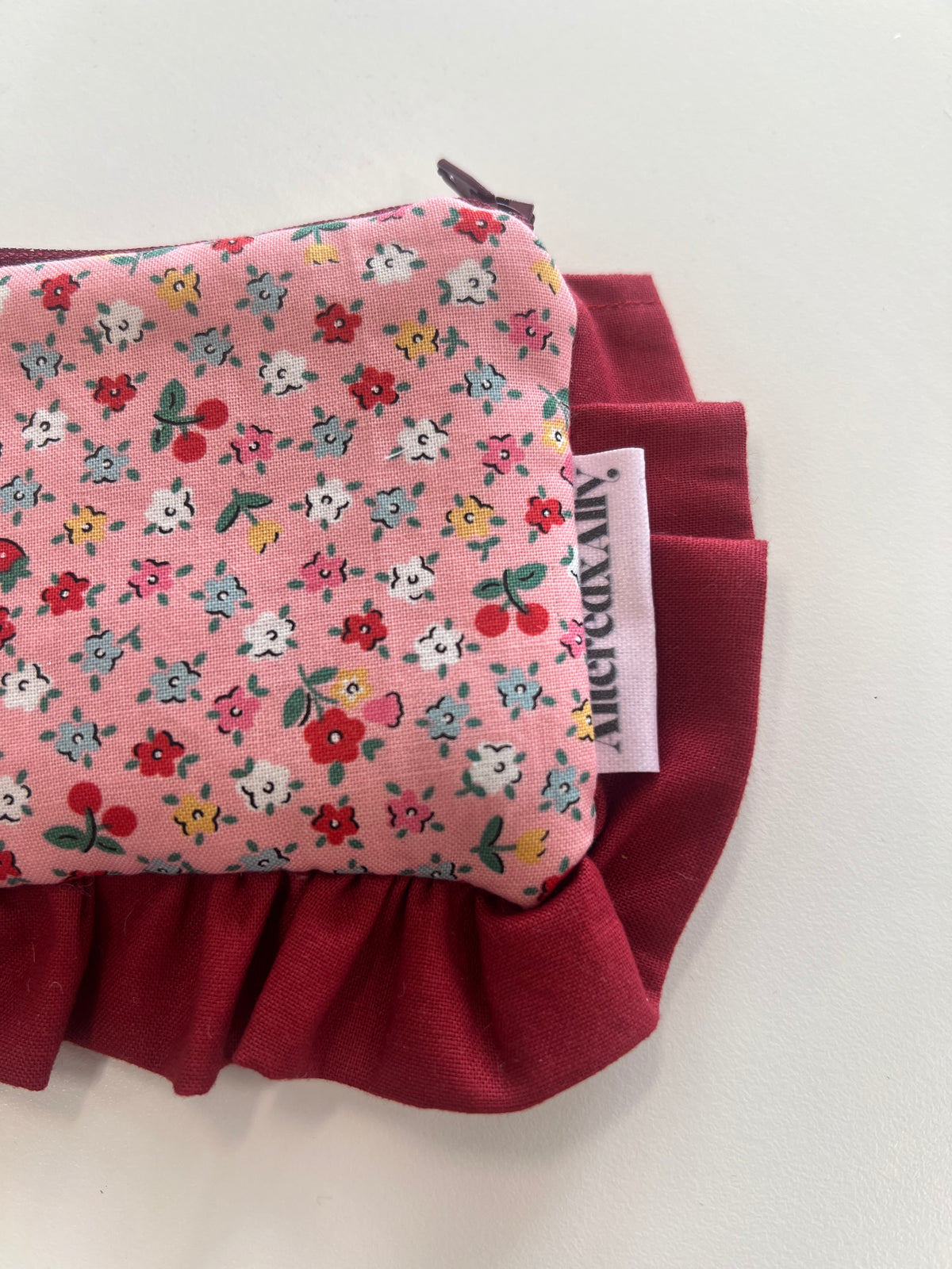 Mini Ruffle Zipper Pouch in Ditsy Pink
