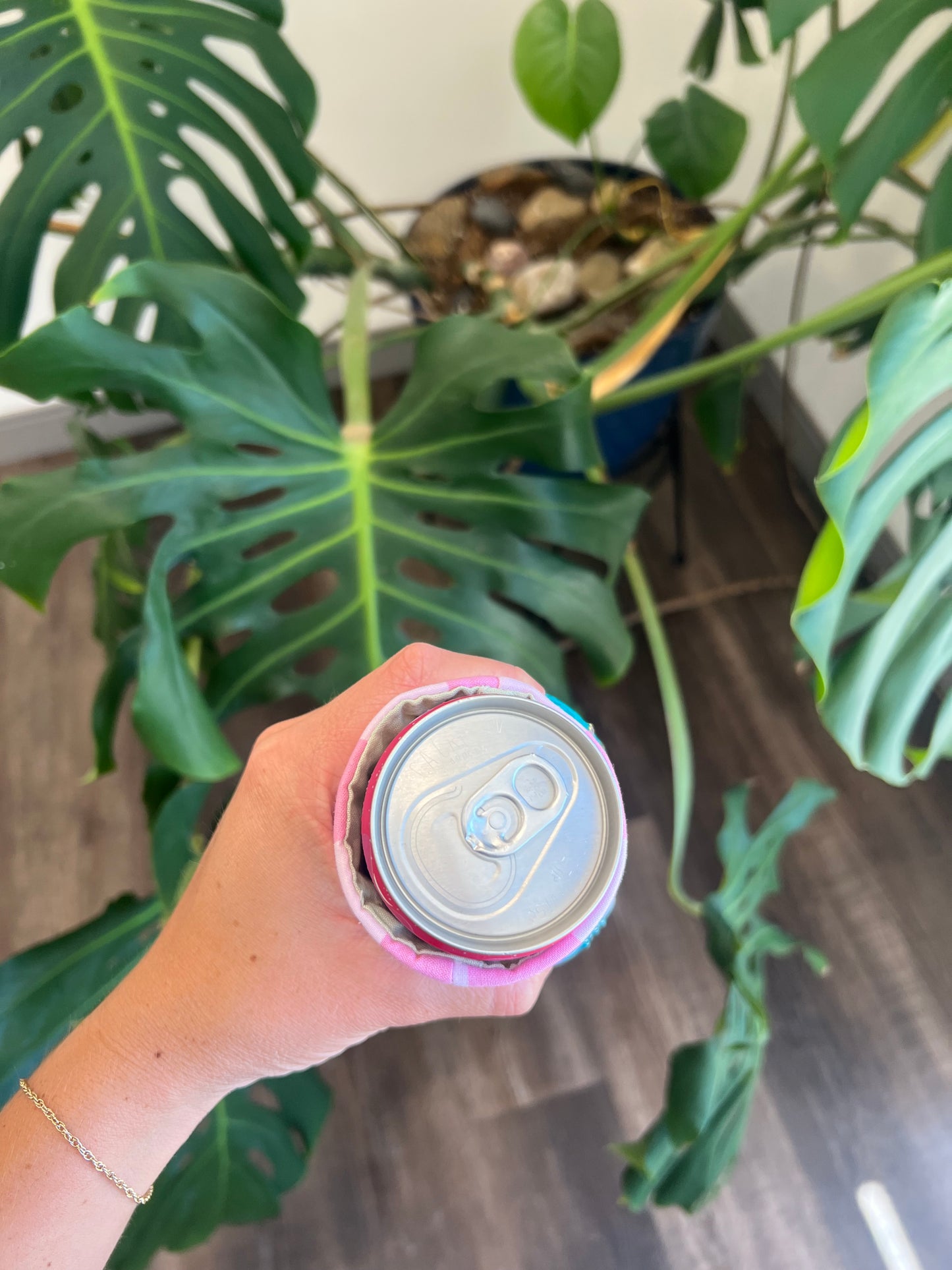 Tall Koozie in Bubblegum Check