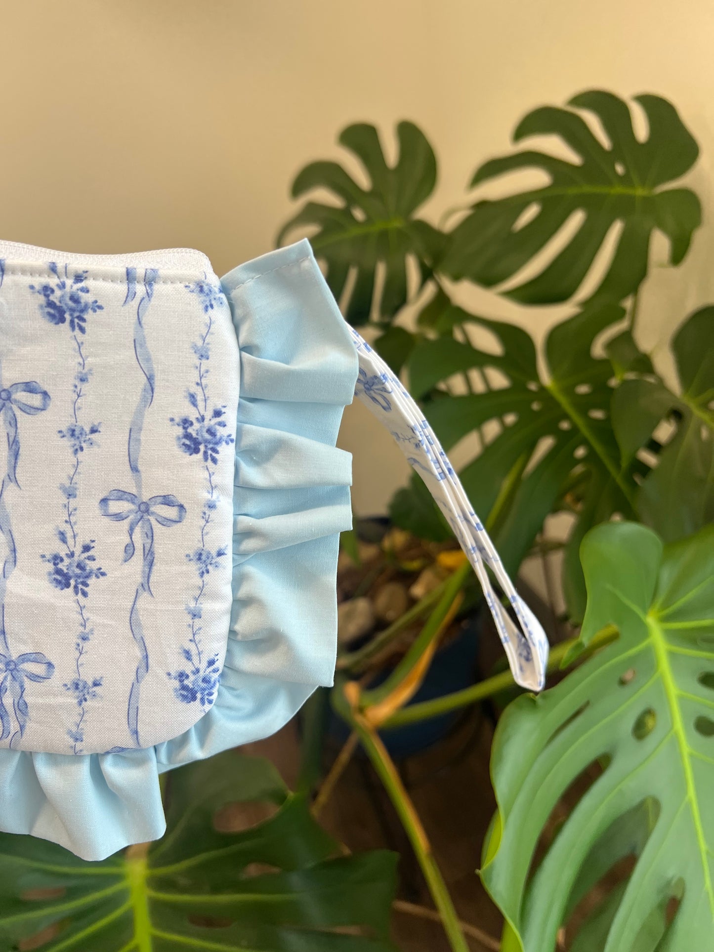 Amelia Ruffle Pouch in Blue Belle Bows