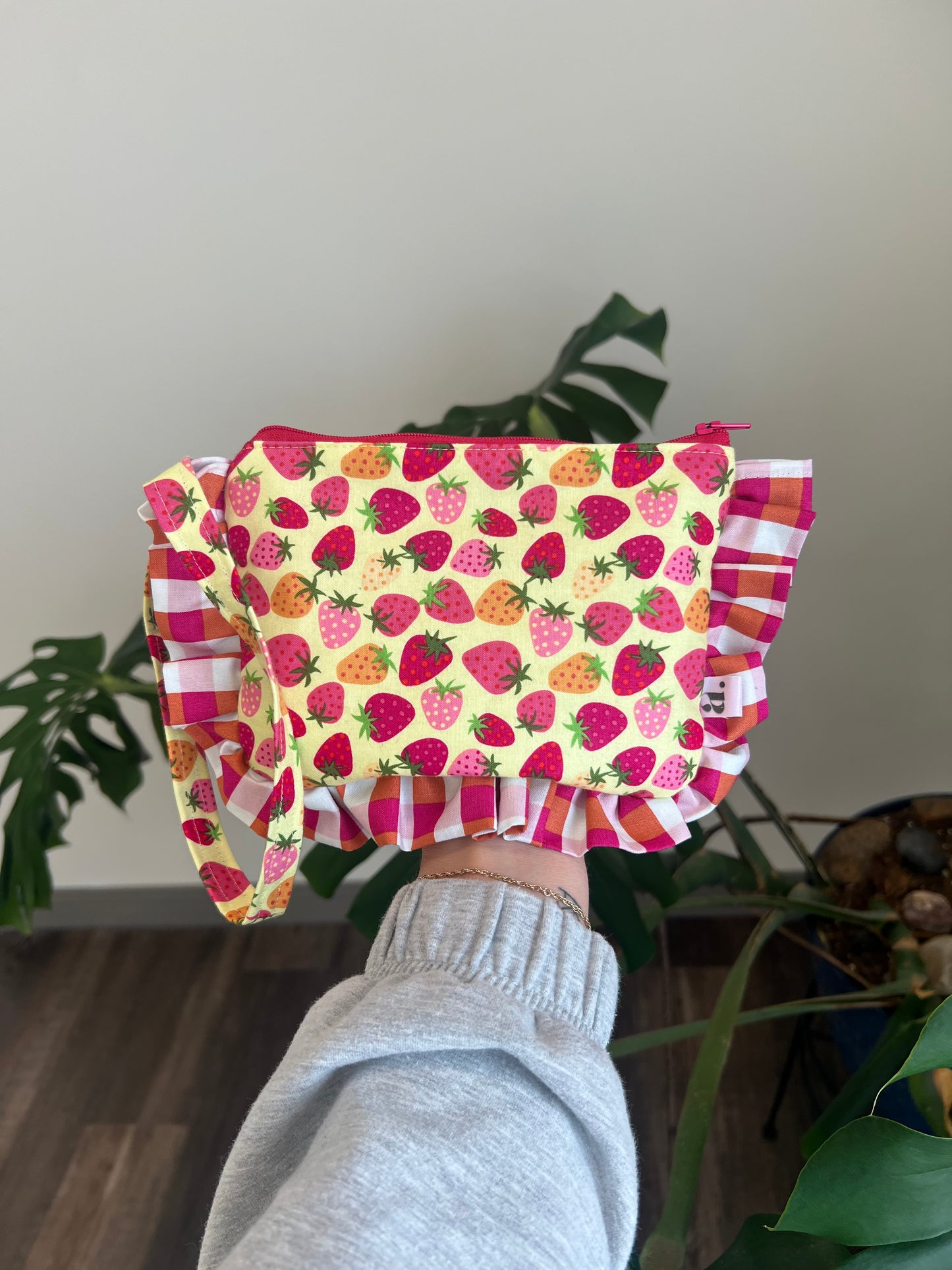 Amelia Ruffle Pouch in Strawberry Lemonade