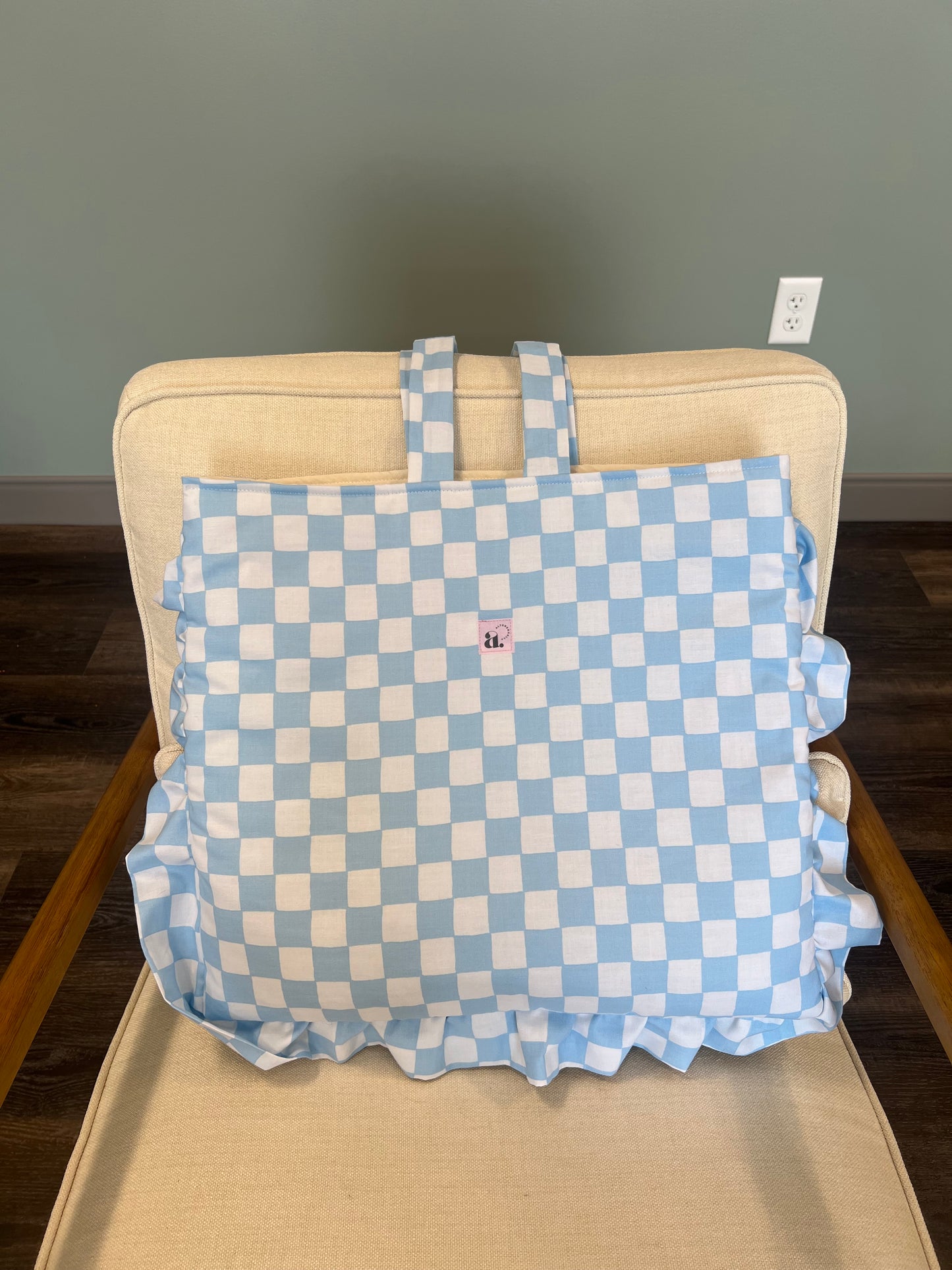 Large Ruffle Tote in Baby Blue Gingham