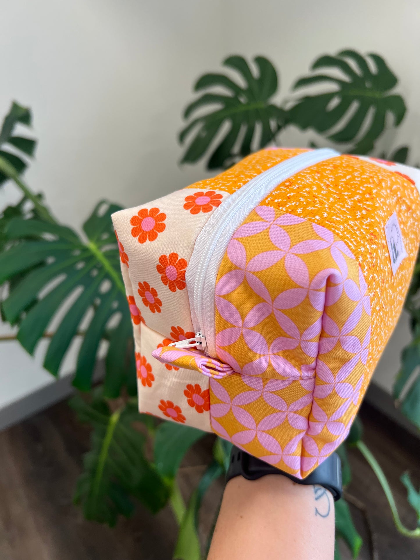 Small Patchwork Makeup Bag in Orange Blossom
