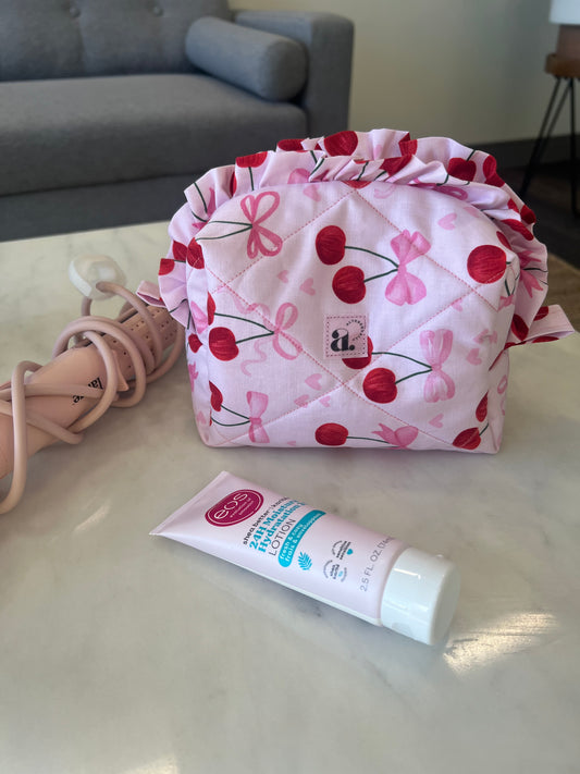 Small Ruffled Makeup Bag in Berry Bliss