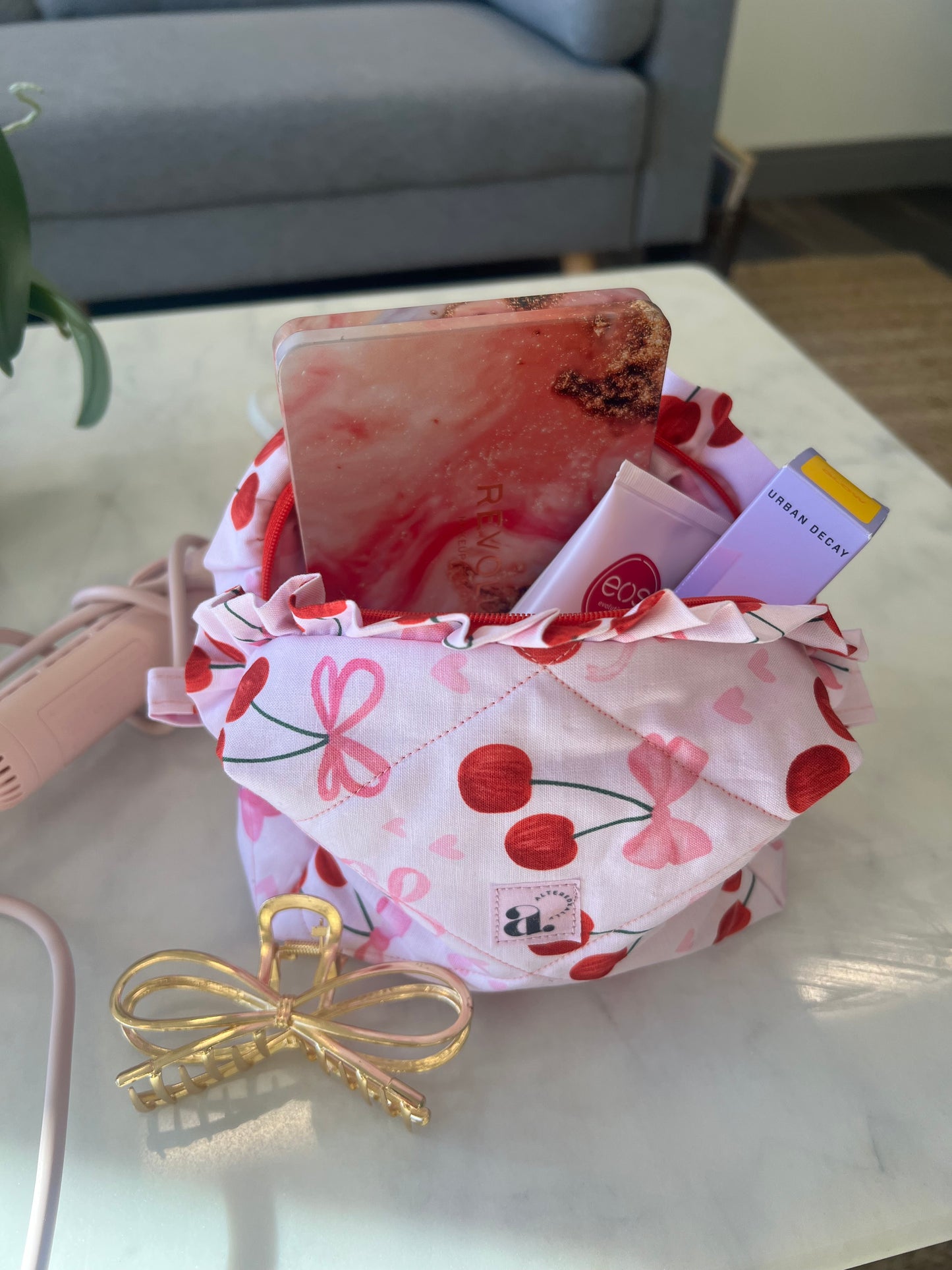 Small Ruffled Makeup Bag in Berry Bliss