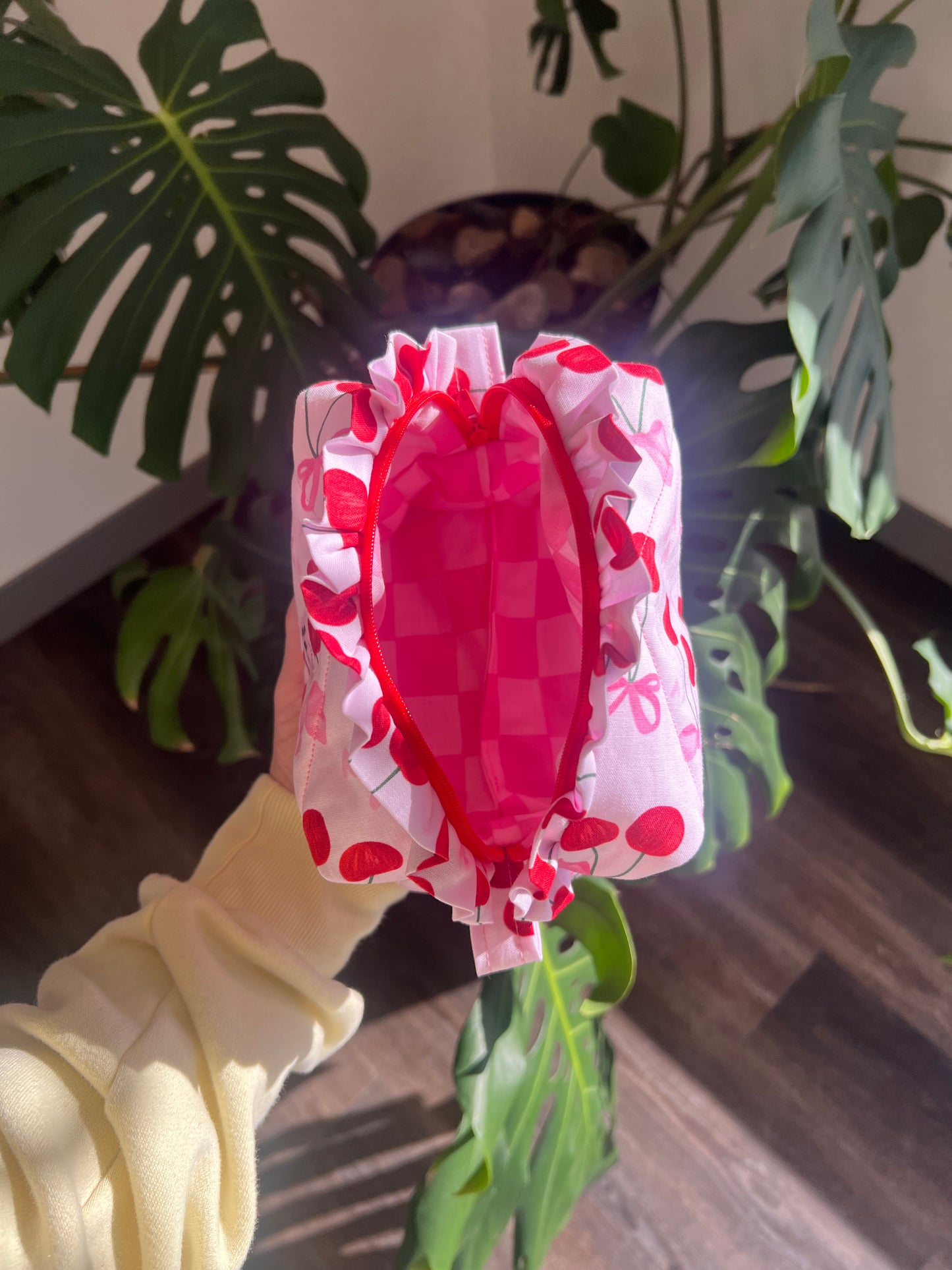 Small Ruffled Makeup Bag in Berry Bliss