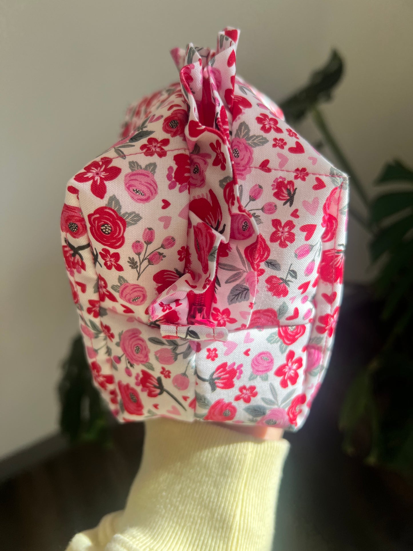 Small Ruffled Makeup Bag in Strawberry Fields