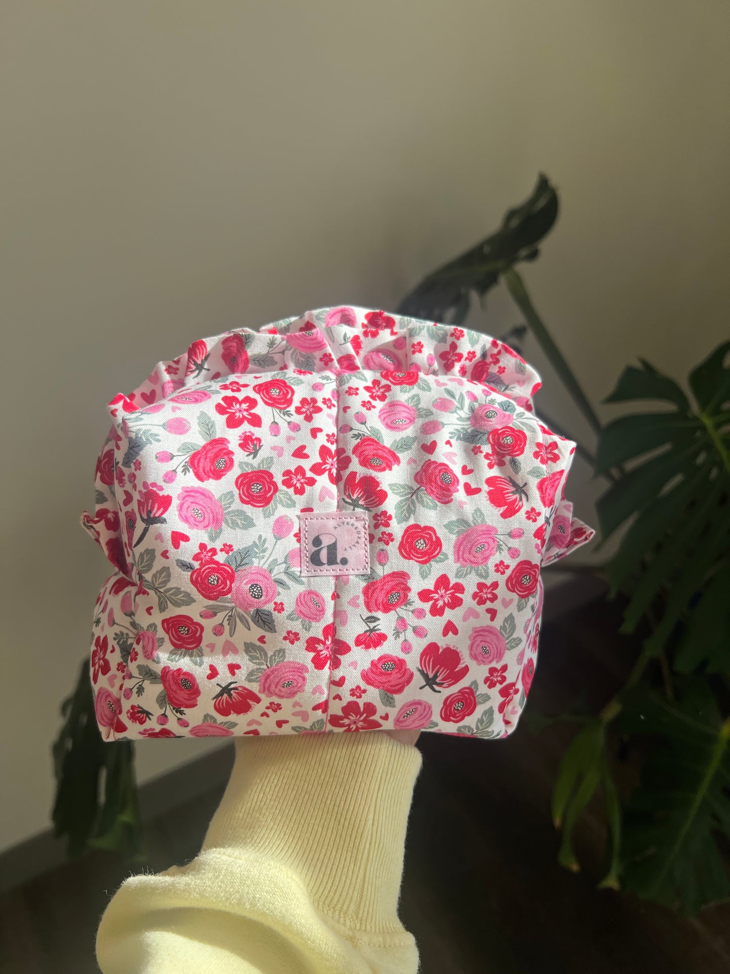 Small Ruffled Makeup Bag in Strawberry Fields