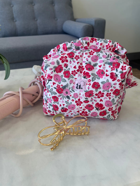 Small Ruffled Makeup Bag in Strawberry Fields