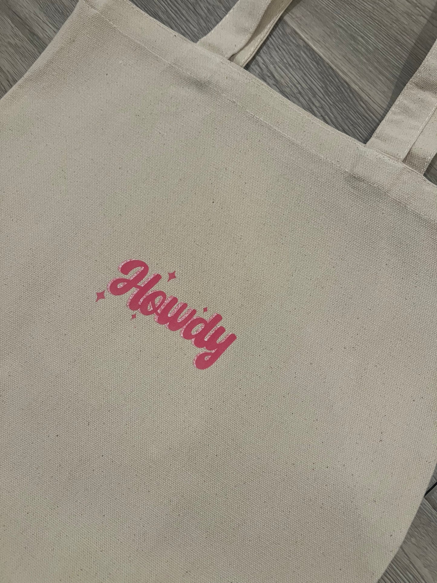 Canvas "Howdy" Tote in Beige