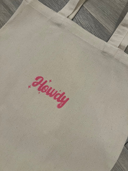 Canvas "Howdy" Tote in Beige