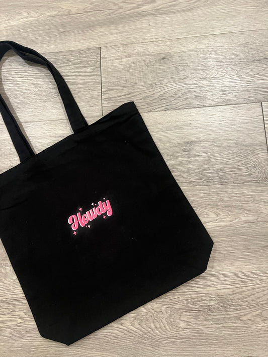 Canvas "Howdy" Tote in Black