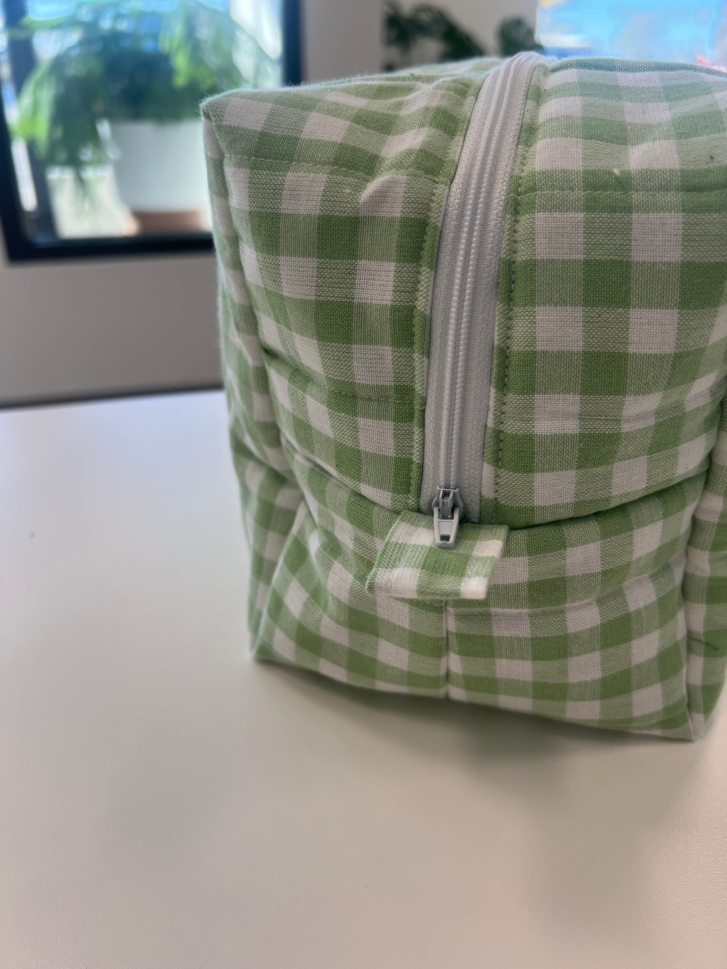 Boxy Makeup Bag in Green Gingham