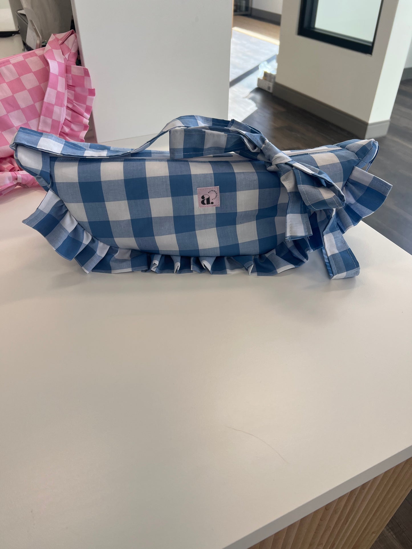 Ruffled Crescent Bag in Blueberry Muffin