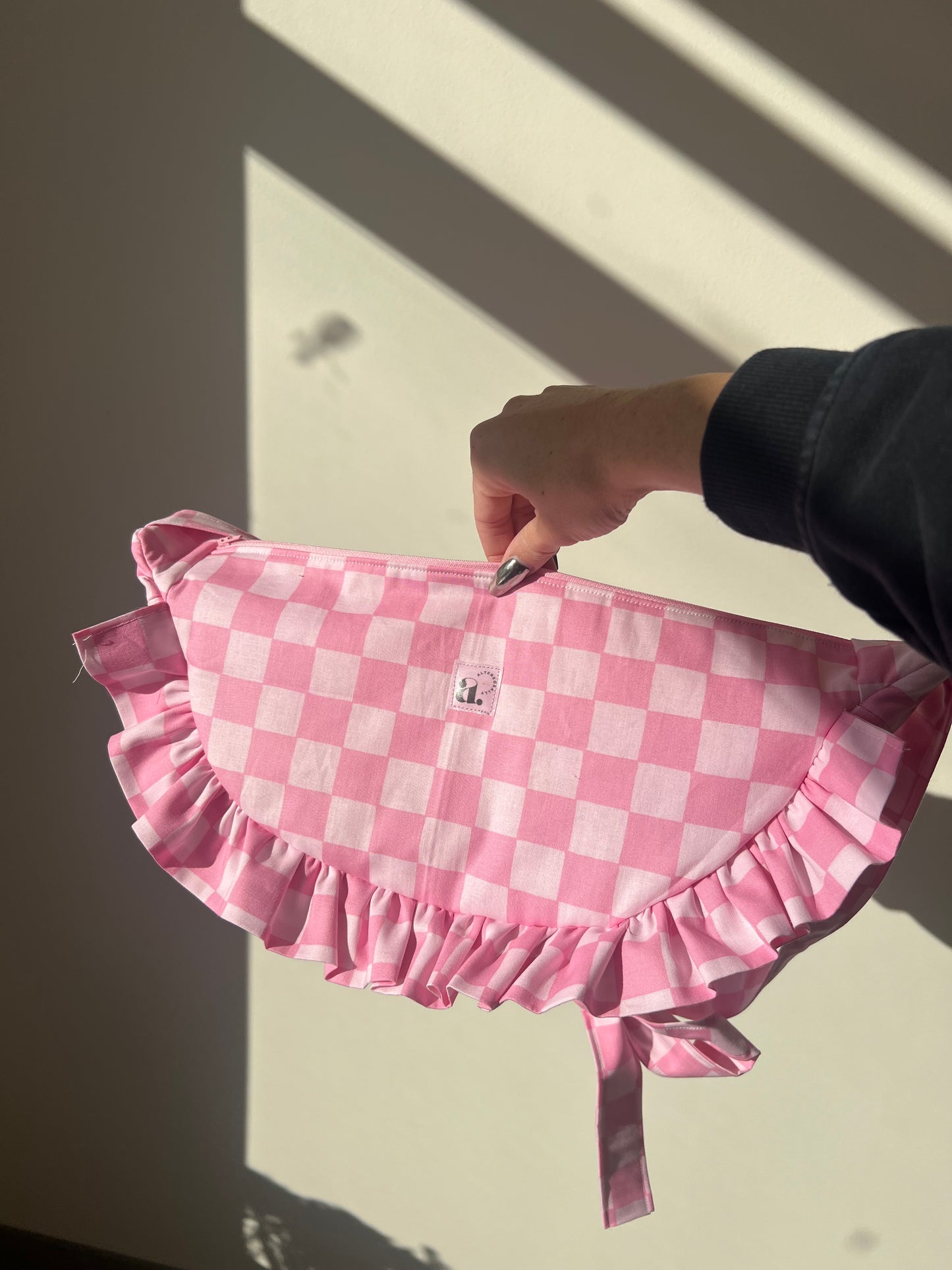 Ruffled Crescent Bag in Bubblegum Check