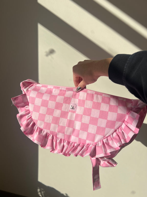 Ruffled Crescent Bag in Bubblegum Check