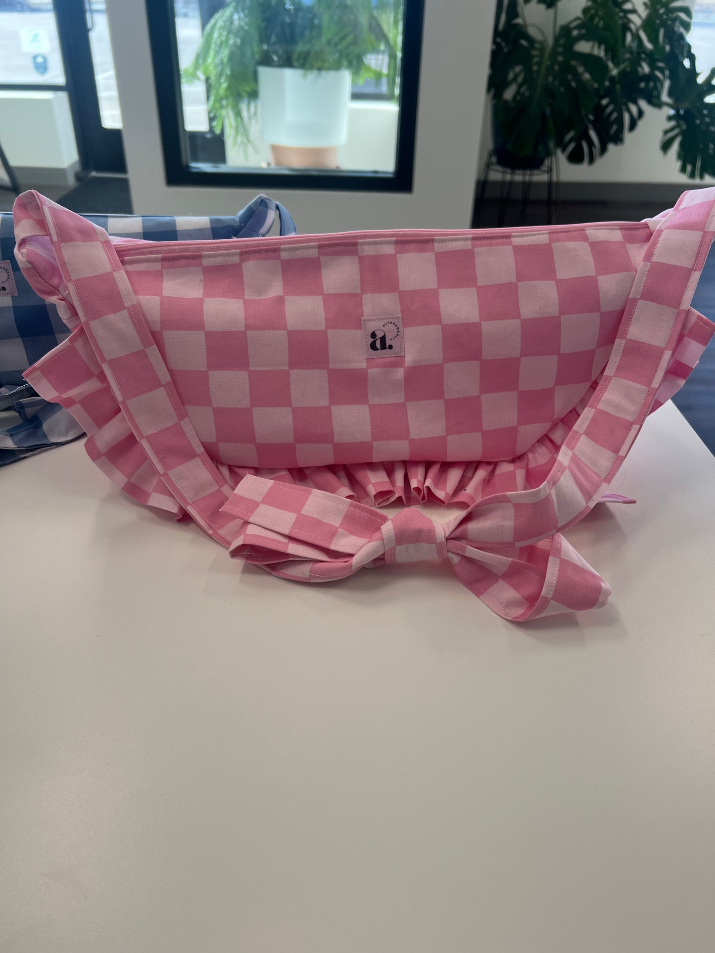Ruffled Crescent Bag in Bubblegum Check